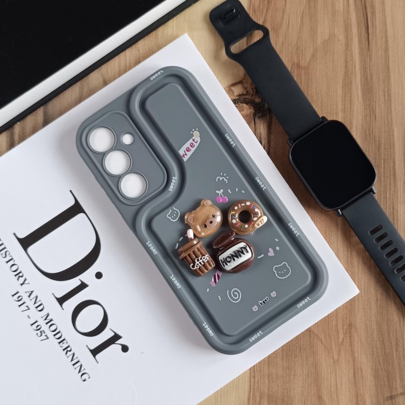 قاب عروسکی سه بعدی مناسب Samsung Galaxy A55 - خاکستری روشن