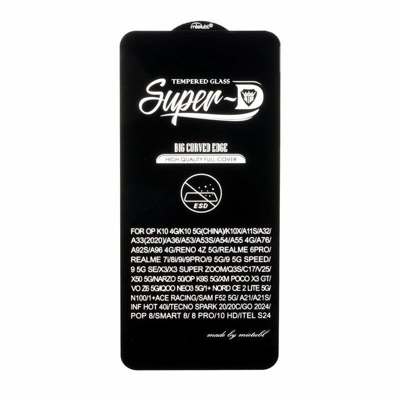 محافظ صفحه نمایش شیشه ای Samsung Galaxy A21s / F52 / Xiaomi Poco X3 GT / Poco F4 GT / Redmi Note 10 Pro 5G - Full Cover Super D Mietubl - ESD - مشکی (بدون پک) - NTC ORG