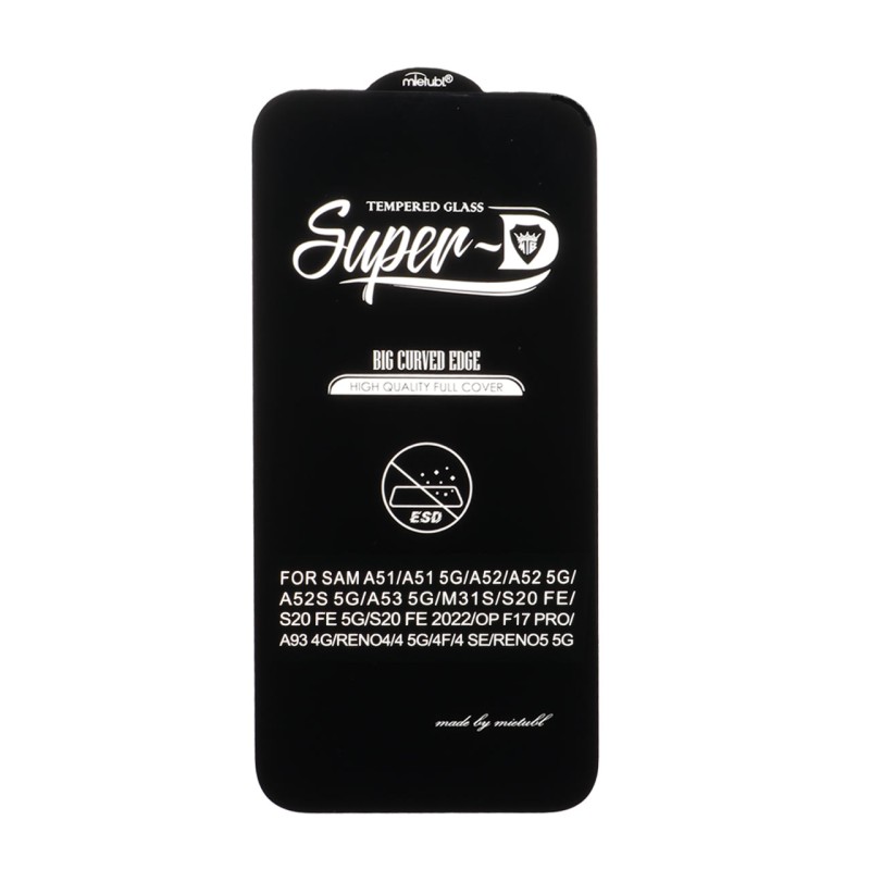 محافظ صفحه نمایش شیشه ای Samsung Galaxy A51 / A52 / A53 / M31s / S20 fe - Full Cover Super D Mietubl - ESD - مشکی (بدون پک) - NTC ORG