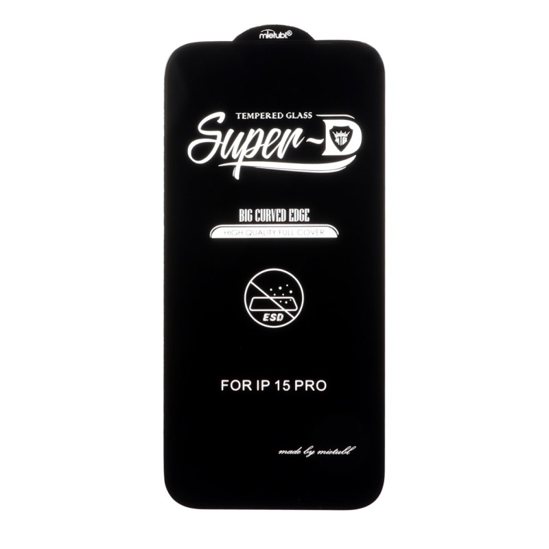 محافظ صفحه نمایش شیشه ای Apple iPhone 15 Pro - Full Cover Super D Mietubl - ESD - مشکی (بدون پک) - NTC ORG