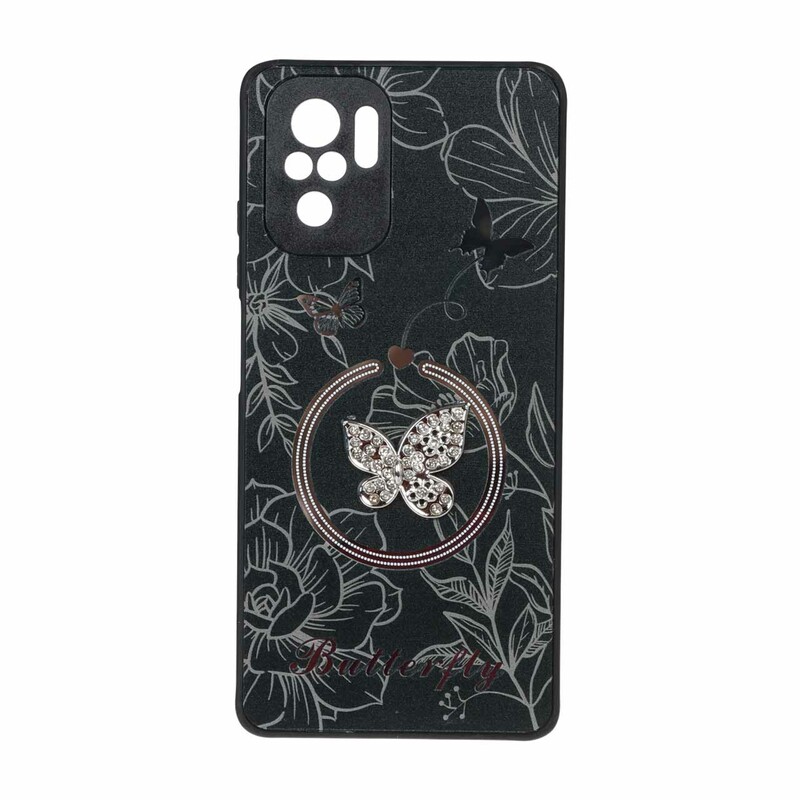 قاب Butterfly نگین دار آینه ای طرح مگ سیف Xiaomi Redmi Note 10 4G / Redmi Note 10S / Poco M5S - مشکی