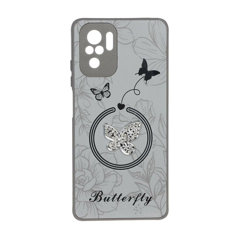 قاب Butterfly نگین دار آینه ای طرح مگ سیف Xiaomi Redmi Note 10 4G / Redmi Note 10S / Poco M5S - خاکستری