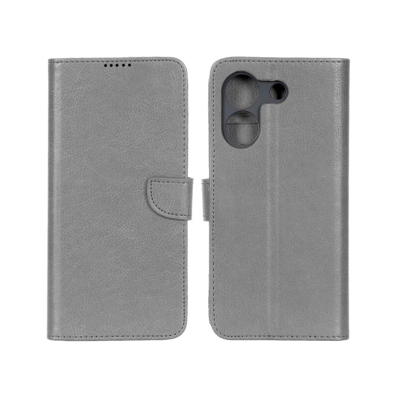 کیف چرمی موبایل مگنتی محافظ لنزدار KRF مدل Xiaomi Poco M7 Pro 5G - طوسی