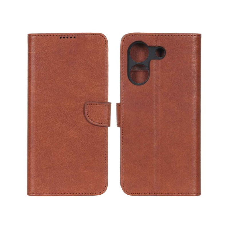 کیف چرمی موبایل مگنتی محافظ لنزدار KRF مدل Xiaomi Poco M7 Pro 5G - قهوه ای