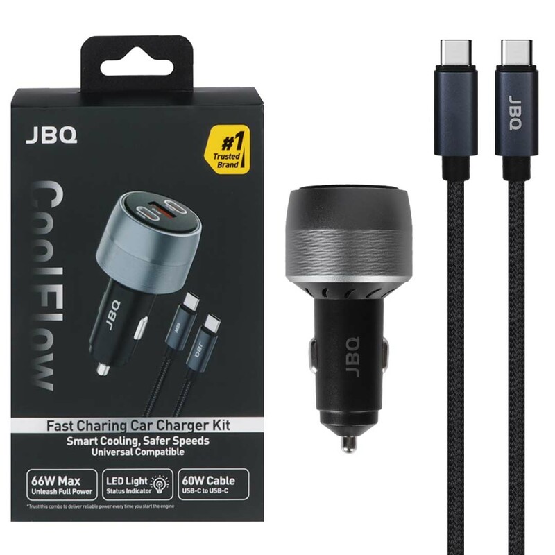 شارژر فندکی PD و فست سه پورت JBQ مدل Cool Flow C82339A 66W به همراه کابل شارژ Type-C To Type-C - مشکی (گارانتی یکساله رصاصی)