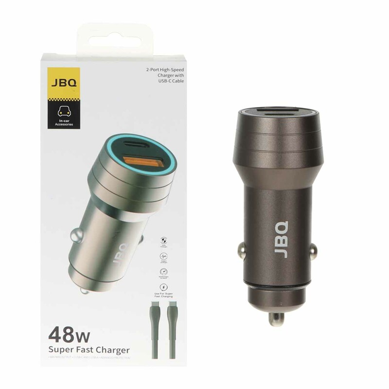 شارژر فندکی فست و PD دو پورت JBQ مدل CC-420CC 48W همراه با کابل Type- to Type-C - خاکستری (گارانتی یکساله رصاصی)