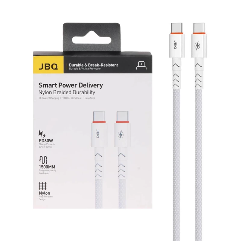 کابل شارژ 1.5 متری PD و فست JBQ Type-C To Type-C مدل A660911 60W - سفید (گارانتی یکساله رصاصی)