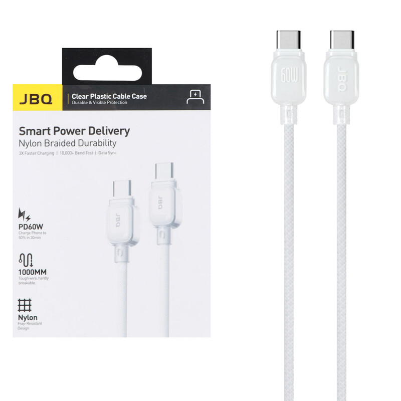 کابل شارژ PD و فست JBQ Type-C to Type-C مدل A976481 60W - سفید (گارانتی یکساله رصاصی)