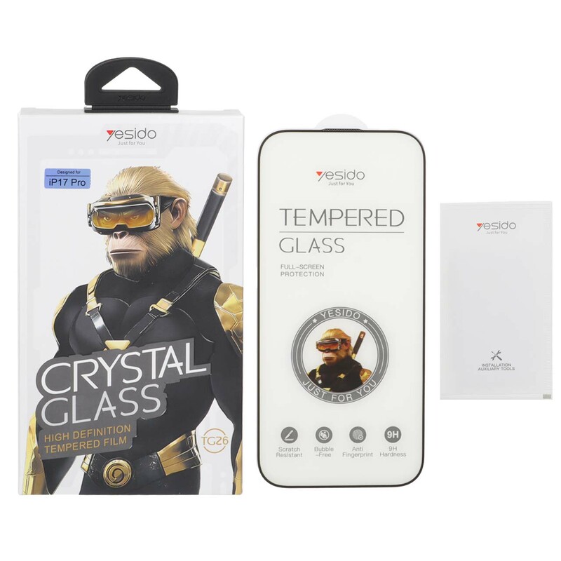 محافظ صفحه نمایش شیشه ای اورجینال Crystal Glass Yesido مدل Apple iPhone 17 (پک دار)