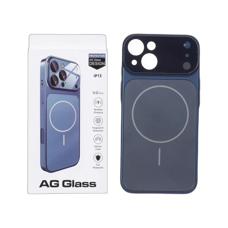 قاب اورجینال AG Glass محافظ لنز برجسته شیشه ای Magsafe مدل Apple iPhone 13 / iPhone 14 - سرمه ای