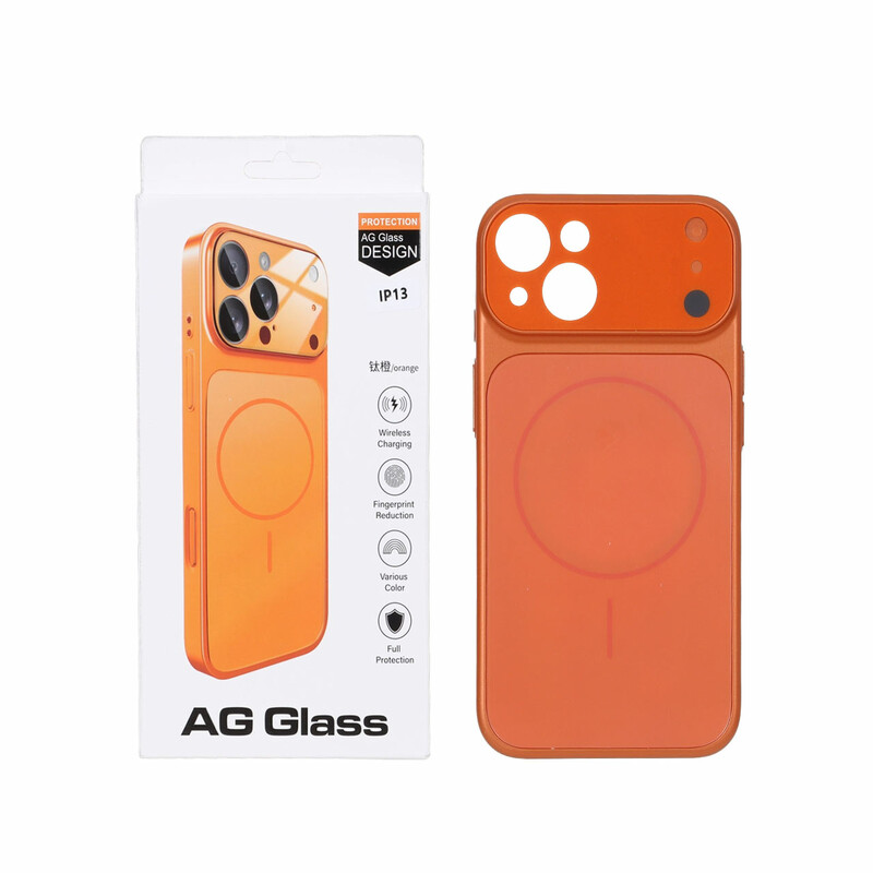 قاب اورجینال AG Glass محافظ لنز برجسته شیشه ای Magsafe مدل Apple iPhone 13 / iPhone 14 - نارنجی