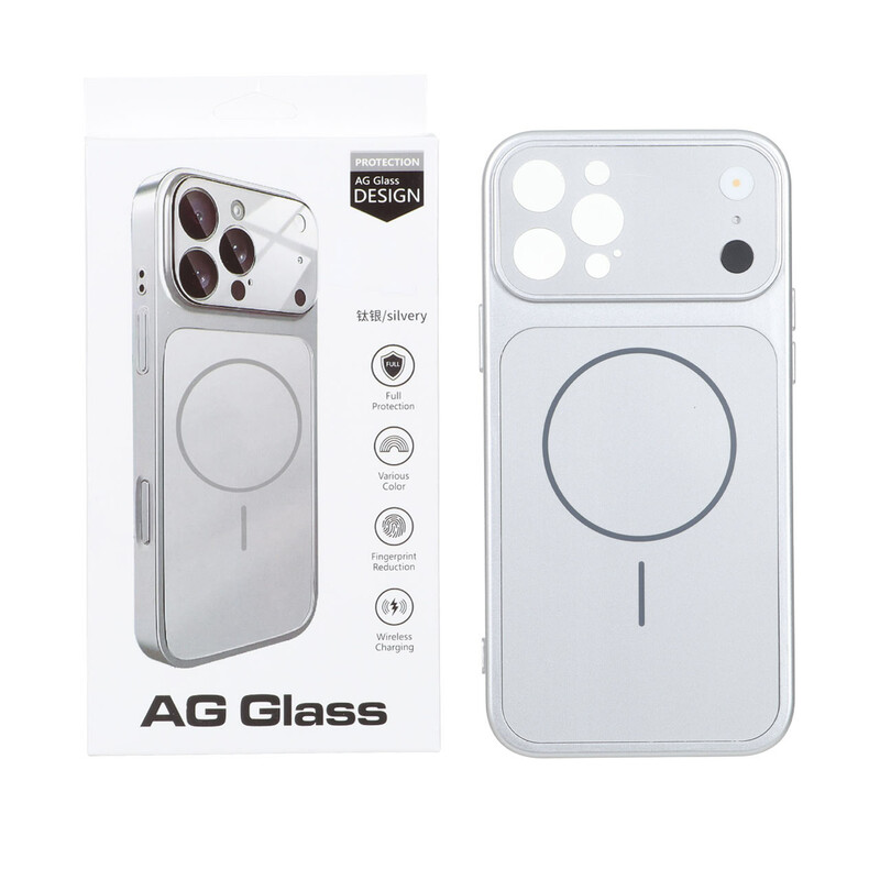 قاب اورجینال AG Glass محافظ لنز برجسته شیشه ای Magsafe مدل Apple iPhone 12 Pro Max - نقره ای