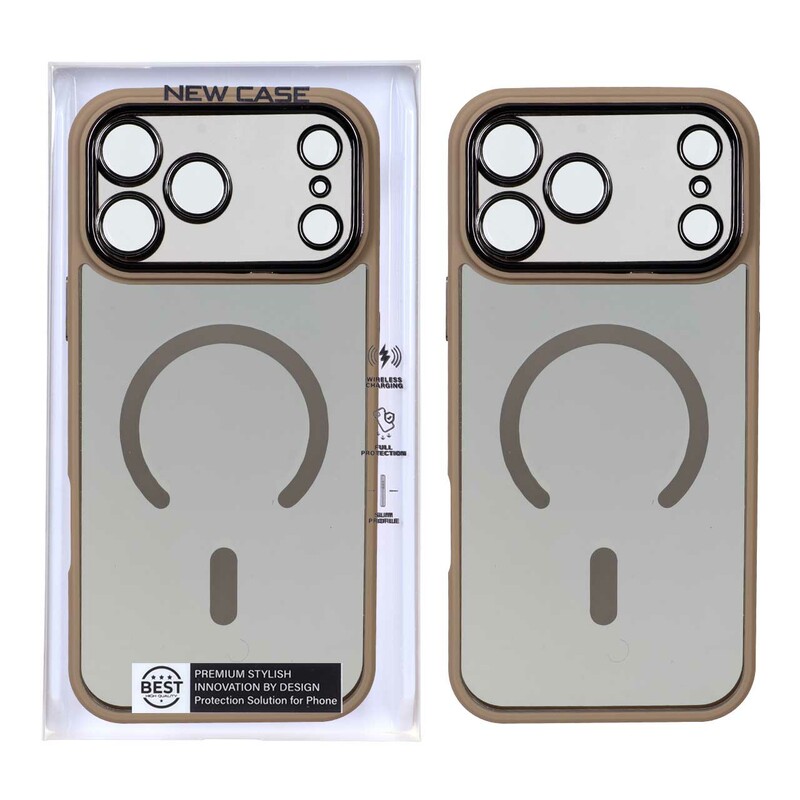 قاب شفاف دودی MagSafe دور رنگی محافظ لنزدار Apple iPhone 17 Pro - صحرایی (پک دار)