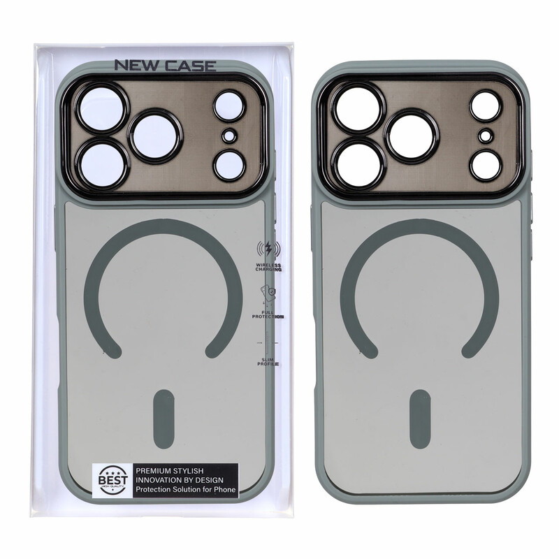 قاب شفاف دودی MagSafe دور رنگی محافظ لنزدار Apple iPhone 17 Pro - طوسی (پک دار)