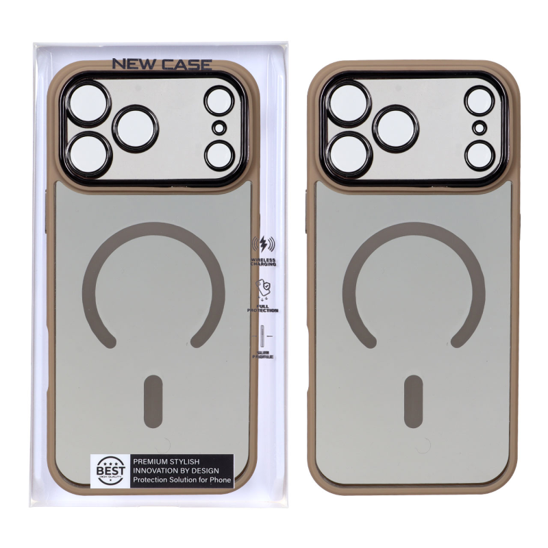 قاب شفاف دودی MagSafe دور رنگی محافظ لنزدار Apple iPhone 17 Pro Max - صحرایی (پک دار)