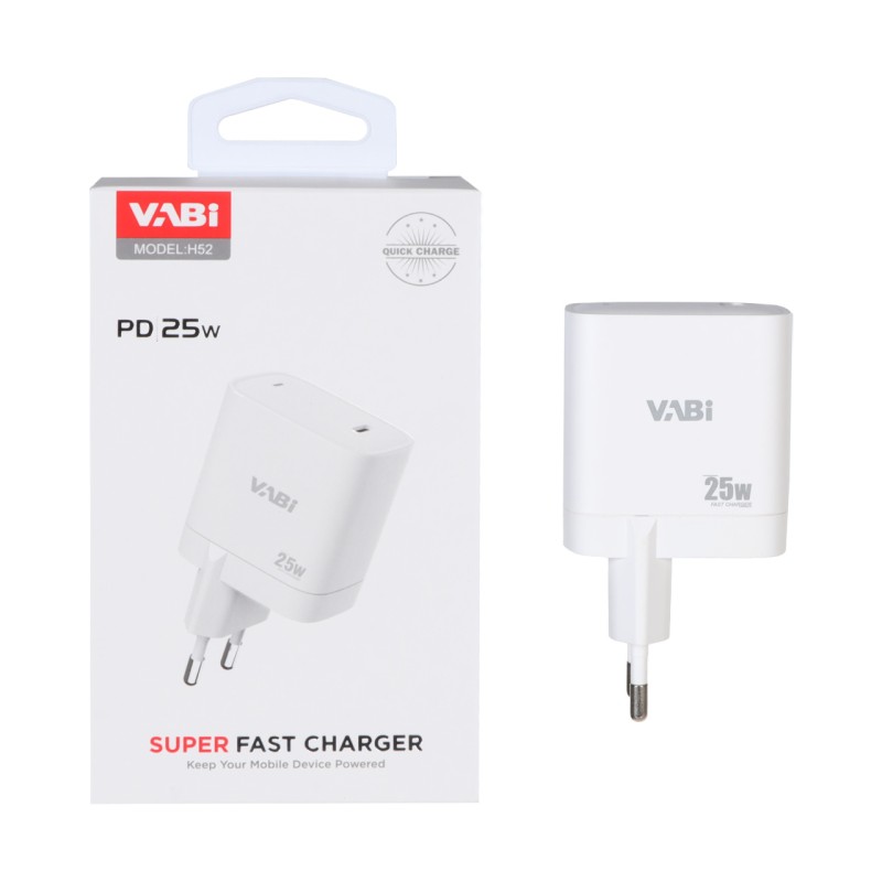 شارژر دیواری فست و PD تک پورت VABI مدل H52 25W - سفید