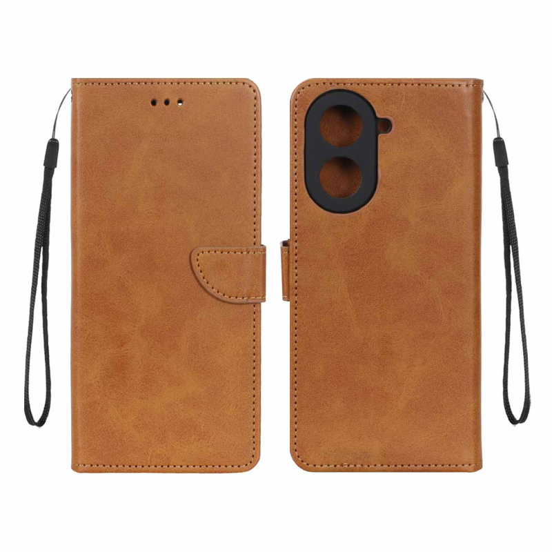 کیف چرمی موبایل مگنتی محافظ لنزدار Xiaomi Redmi A5 / Poco C71 - عسلی
