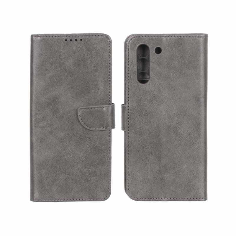 کیف چرمی موبایل مگنتی محافظ لنزدار Samsung Galaxy S21 FE - خاکستری