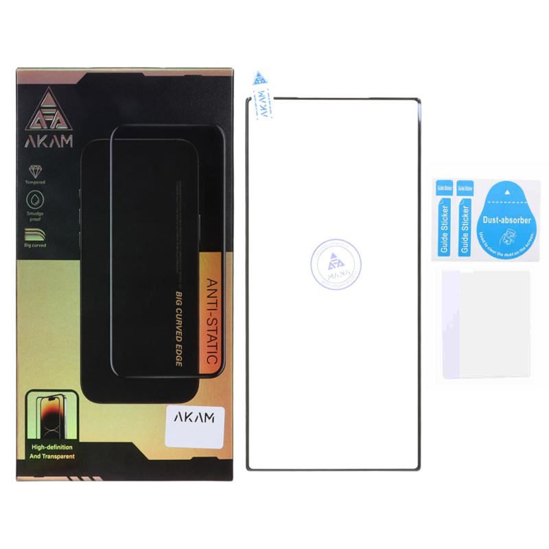 محافظ صفحه نمایش شیشه ای خم فول چسب Full Cover Anti Static AKAM درجه یک Samsung Galaxy S23 Ultra (پک دار)