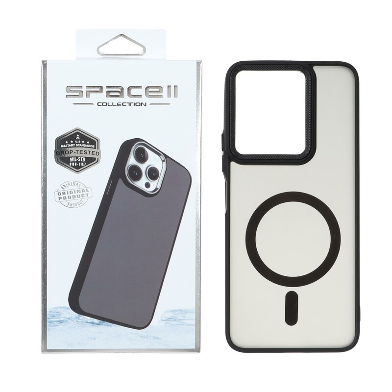 قاب Space مات لنز کربن طرح مگ سیف Xiaomi Redmi 13X / Redmi 13 4G / Poco M6 4G - مشکی (پک دار)