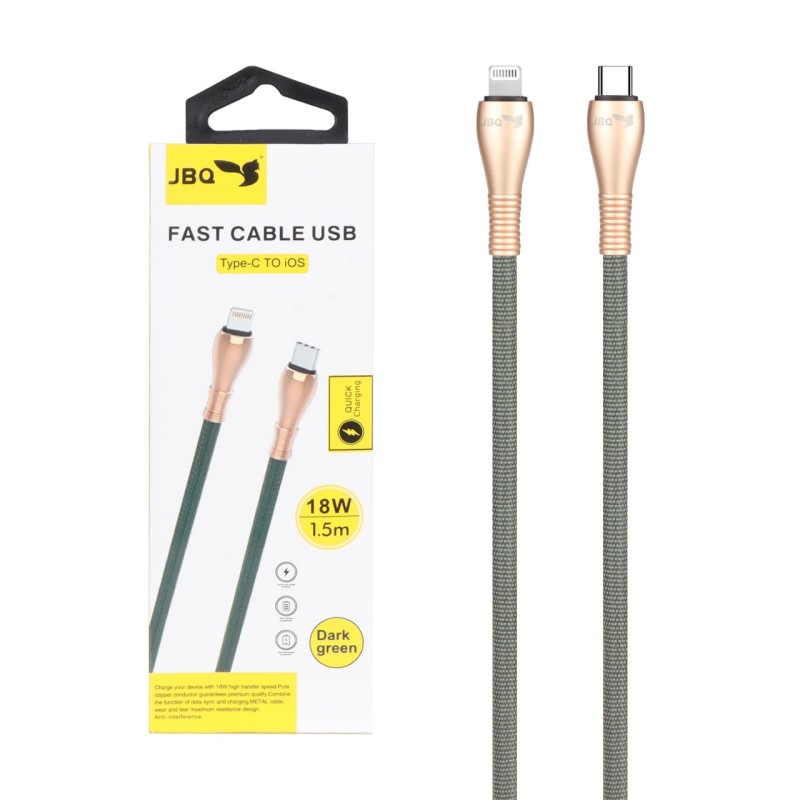 کابل شارژ 1.5 متری فست JBQ Type-C to Lightning مدل CB-12P1 - سبز تیره (گارانتی یکساله رصاصی)