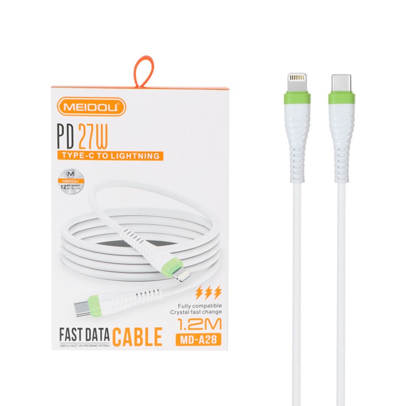کابل شارژ 1.2 متری فست و Meidou Type-C To Lightning PD مدل MD-A28 27W - سفید