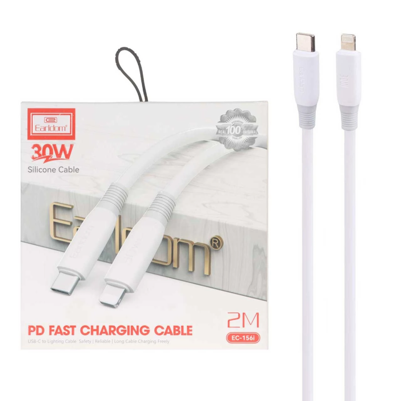 کابل شارژ PD و فست 2 متری Earldom Type-C To Lightning مدل EC-156i 30W - سفید