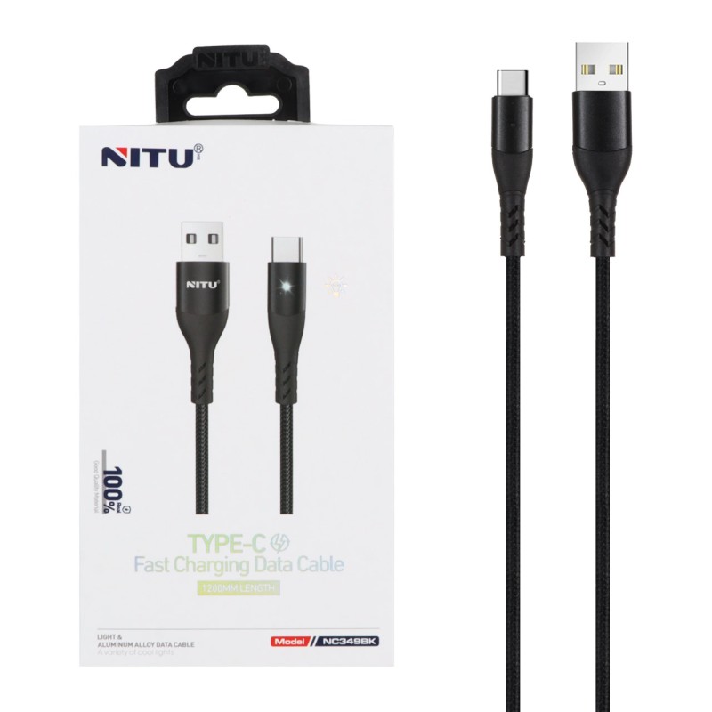 کابل شارژ و دیتا فست کنفی 1.2 متری Nitu Type-C مدل NC349BK - مشکی (گارانتی 18 ماه تعویض نیکان همراه)