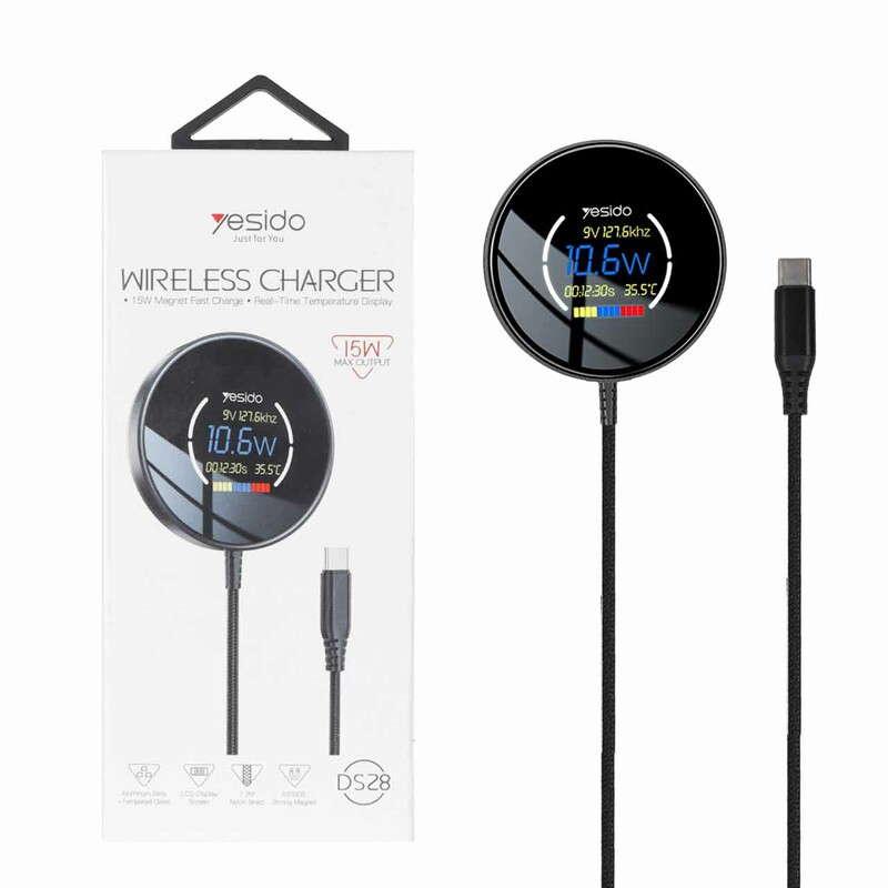 شارژر وایرلس Yesido  دارای نمایشگر LED مدل DS28 - مشکی (گارانتی 18 ماه تعویض نیکان همراه)