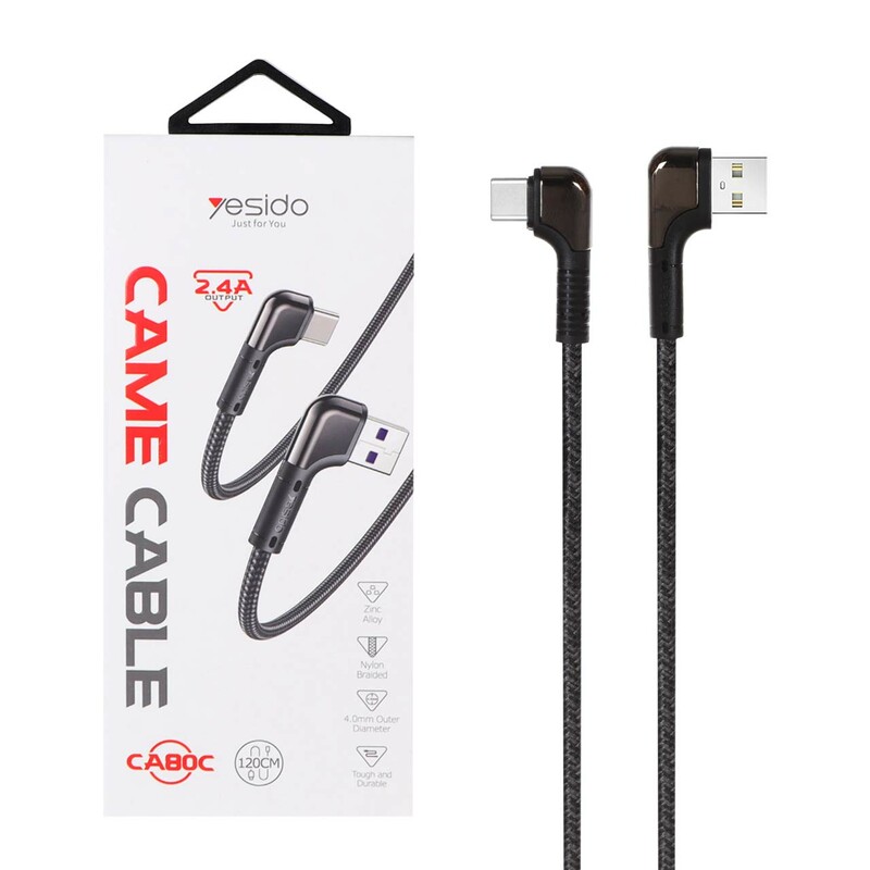 کابل شارژ  و دیتا 1.2 متری فست کنفی Yesido Type-C مدل CA80C - مشکی (گارانتی 18 ماه تعویض نیکان همراه)