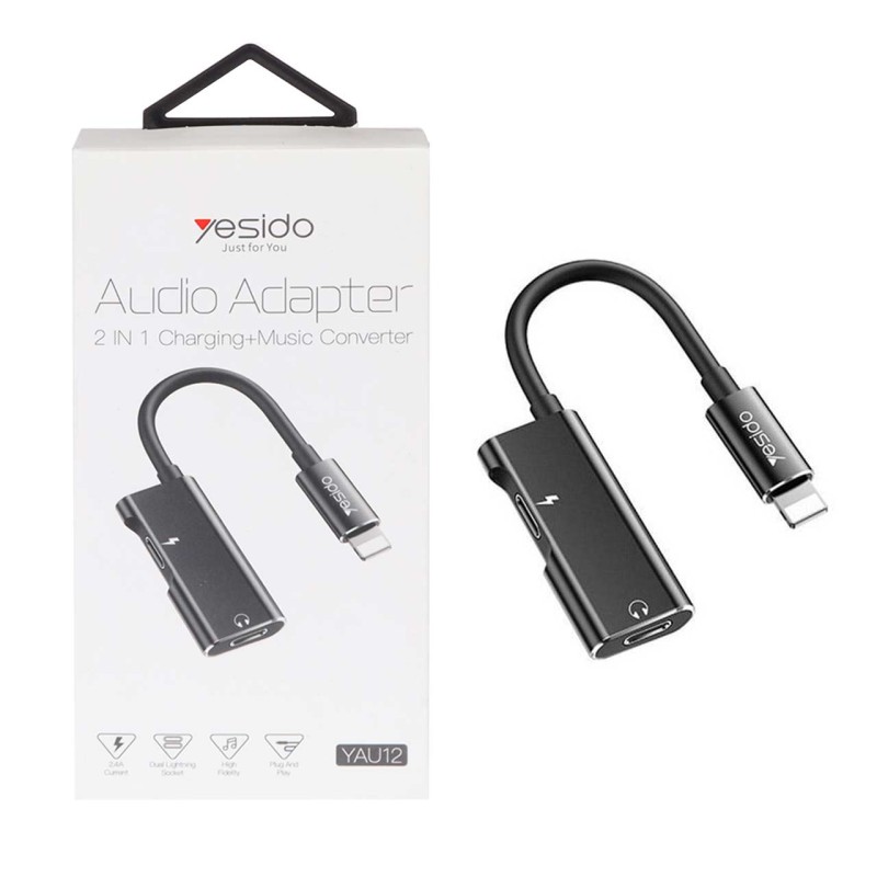 تبدیل 1 به 2 Yesido Lightning مدل YAU12 - مشکی (گارانتی 18 ماه تعویض نیکان همراه)