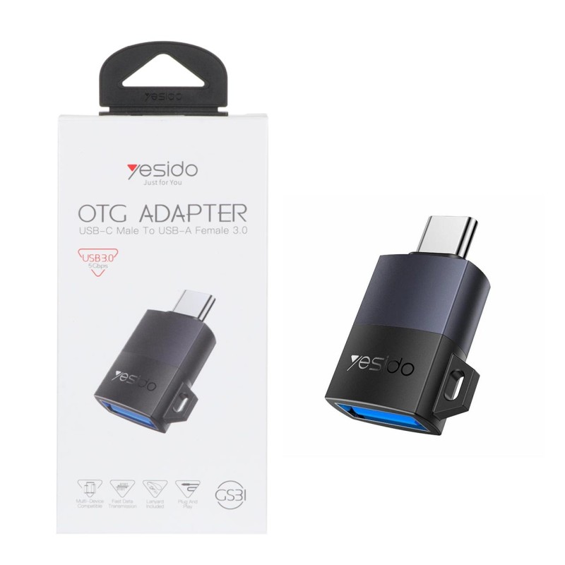 تبدیل Yesido Type-C To USB 3.0 OTG مدل GS31 - خاکستری (گارانتی 18 ماه تعویض نیکان همراه)