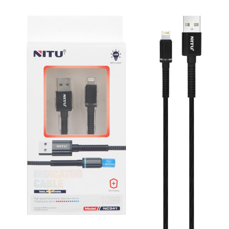 کابل شارژ آیفون NITU مدل NC341 - مشکی (گارانتی 18 ماه تعویض نیکان همراه)