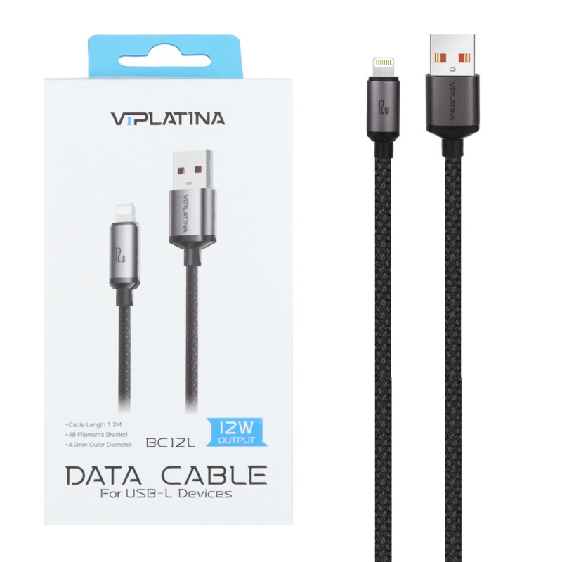 کابل شارژ فست آیفون VIPLATINA مدل BC12L 12W - مشکی (گارانتی 18 ماه تعویض نیکان همراه)