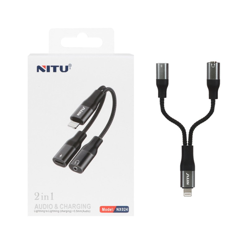 کابل تبدیل دو کاره NITU Lightning مدل NX024 - مشکی (گارانتی 18 ماه تعویض نیکان همراه)
