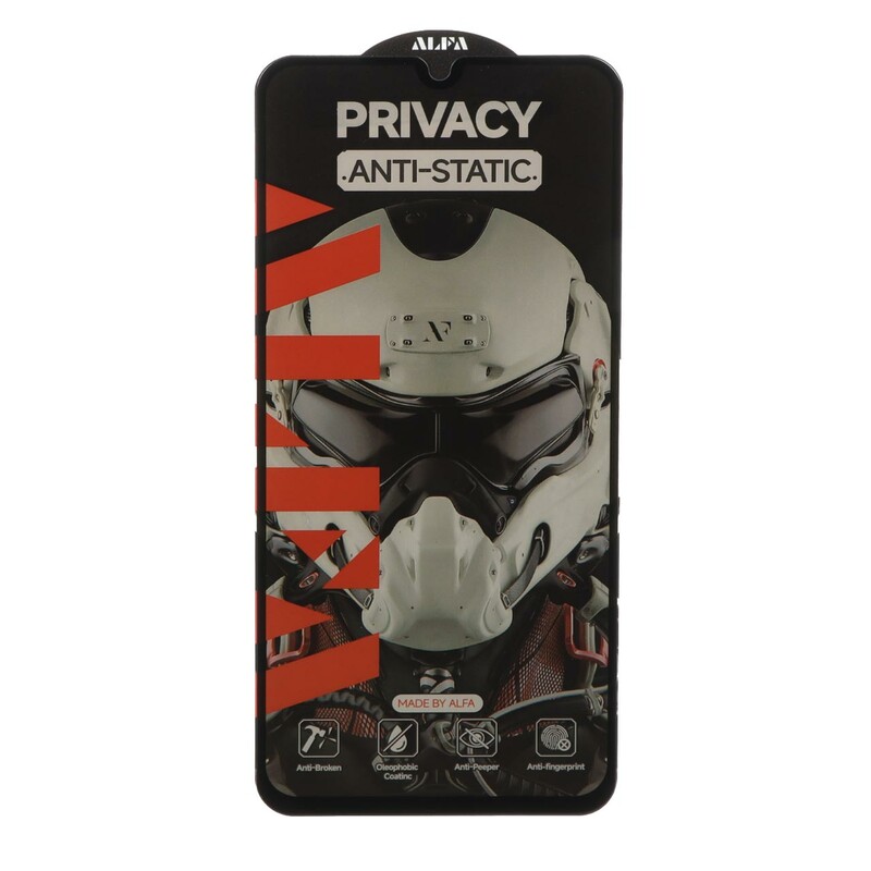 محافظ صفحه نمایش شیشه ای Full Cover ALFA Anti Static Privacy مدل Samsung Galaxy A20 / A30 / A30S / A50 / A50S / M10S / M21 / M21S / M30 / M30S / M31 / Redmi Note 7 / Note 7 pro / Note 7s / Honor 9a / Y6p (بدون پک)