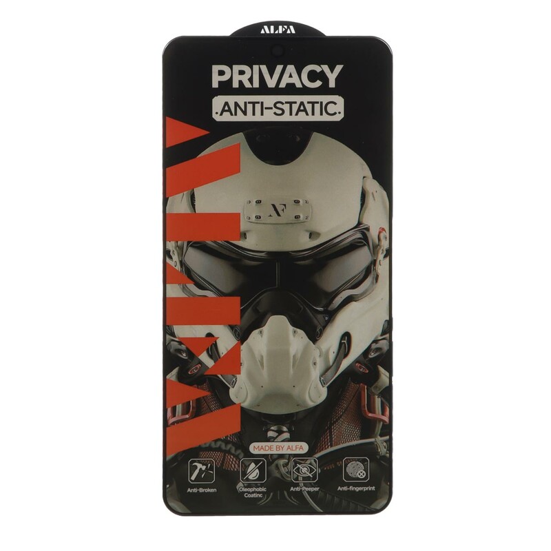 محافظ صفحه نمایش شیشه ای Full Cover ALFA Anti Static Privacy مدل Xiaomi Poco X3 / Poco X3 Pro / Redmi Note 9S / Redmi Note 9 Pro / Redmi Note 9 Pro Max / Poco F5 Pro / Mi 12T / Mi 12T Pro / Mi 11T / Mi 11T Pro / Mi 10T / Mi 10T Pro