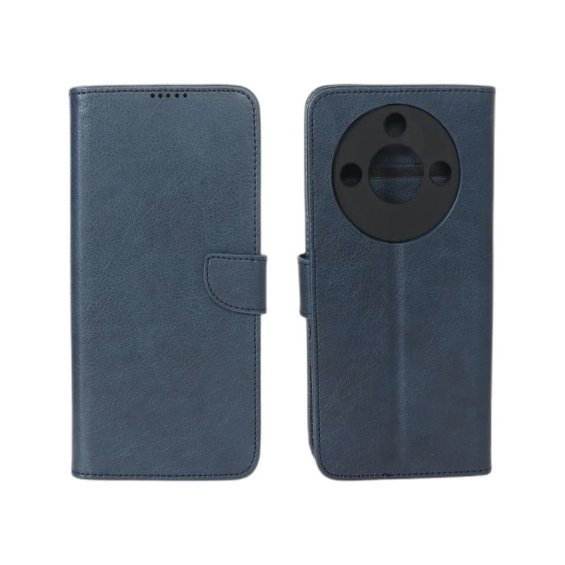 کیف چرمی موبایل مگنتی محافظ لنزدار Honor X9c Smart 5G - سرمه ای
