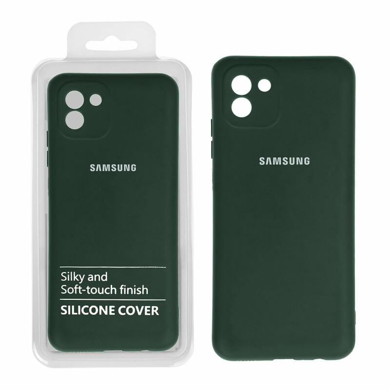 قاب نیو سیلیکون محافظ لنزدار RFF مدل Samsung A03 سبز تیره (پک دار)