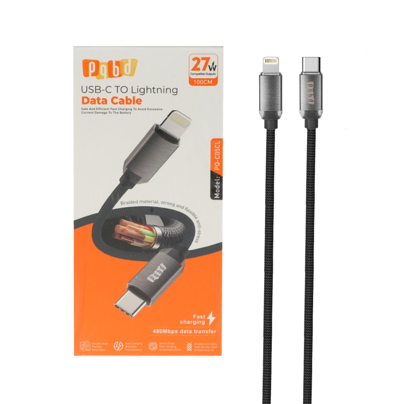 کابل شارژ فست pqbd Type-C To Lightning مدل PQ-C05CL 27W - مشکی