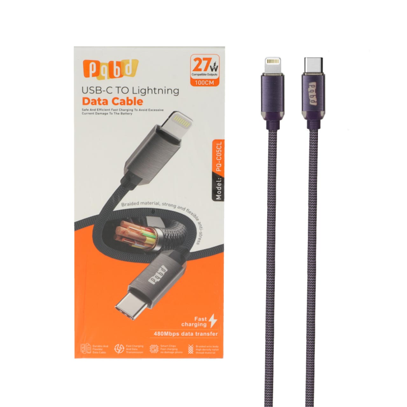 کابل شارژ فست pqbd Type-C To Lightning مدل PQ-C05CL 27W - بنفش