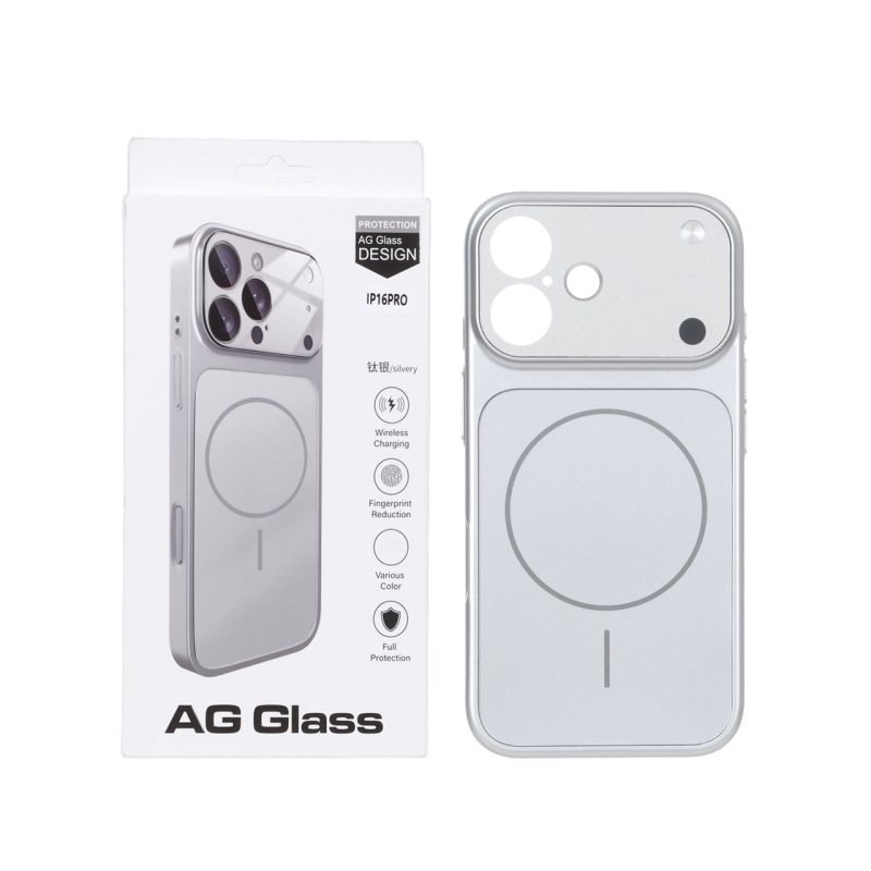 قاب اورجینال AG Glass محافظ لنز برجسته براق Magsafe مدل Apple iPhone 16 - نقره ای