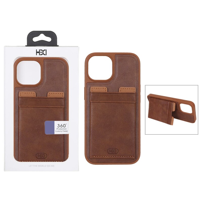 قاب اورجینال HDD چرمی جاکارتی مگنتی استندشو Apple iPhone 15 / iPhone 14 / iPhone 13 - قهوه ای (پک دار)