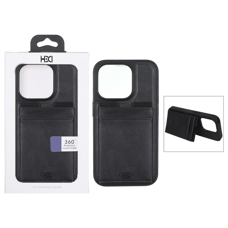 قاب اورجینال HDD چرمی جاکارتی مگنتی استندشو Apple iPhone 15 Pro - مشکی (پک دار)