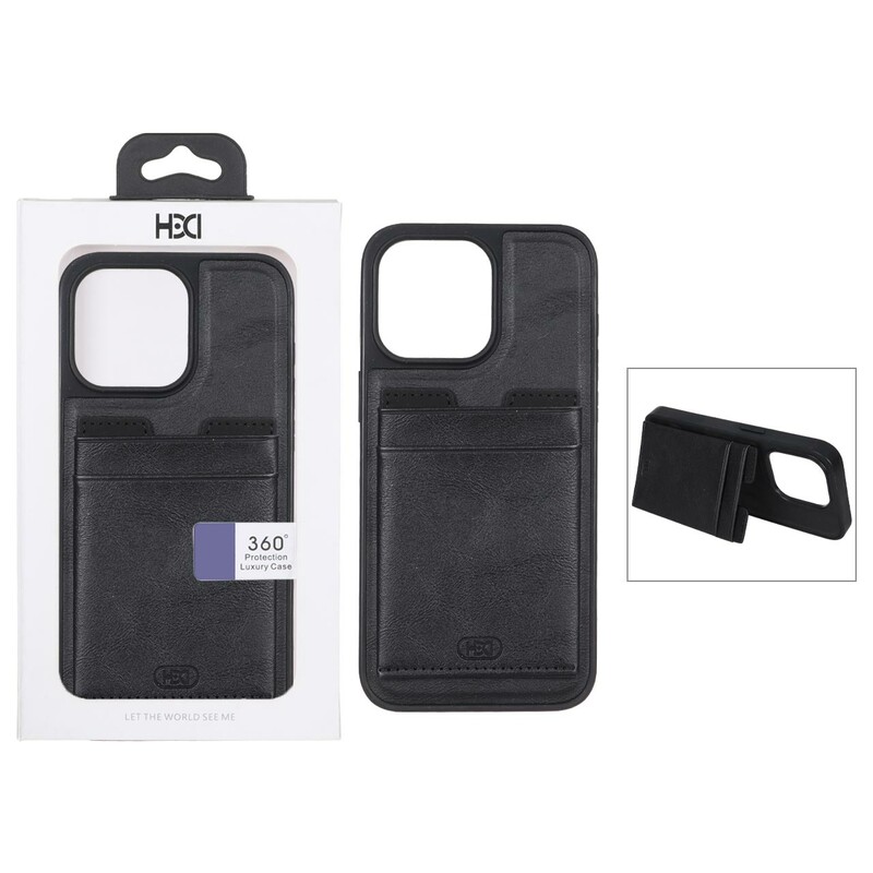 قاب اورجینال HDD چرمی جاکارتی مگنتی استندشو Apple iPhone 15 Pro Max - مشکی (پک دار)