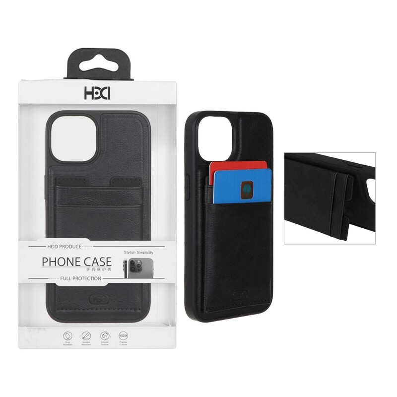 قاب اورجینال HDD چرمی جاکارتی مگنتی استندشو Apple iPhone 13 / iPhone 14 - مشکی (پک دار)