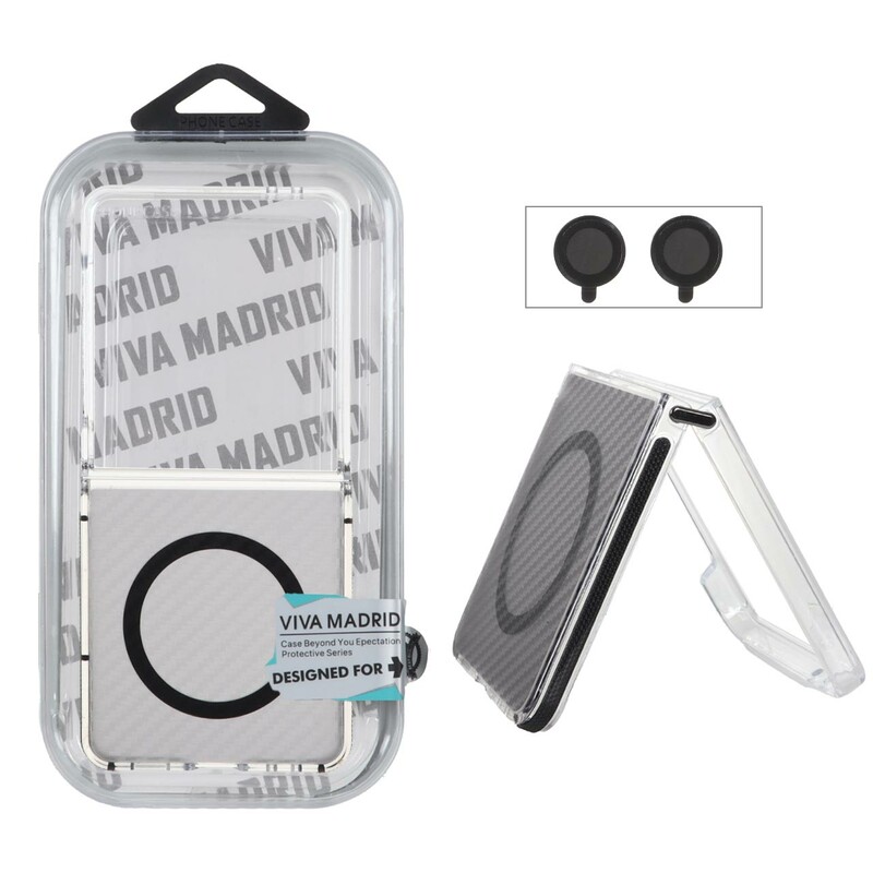 قاب اورجینال Viva Madrid پشت کربن MagSafe با ست محافظ لنز رینگی Samsung Galaxy Z Flip 7 - مشکی (پک دار)