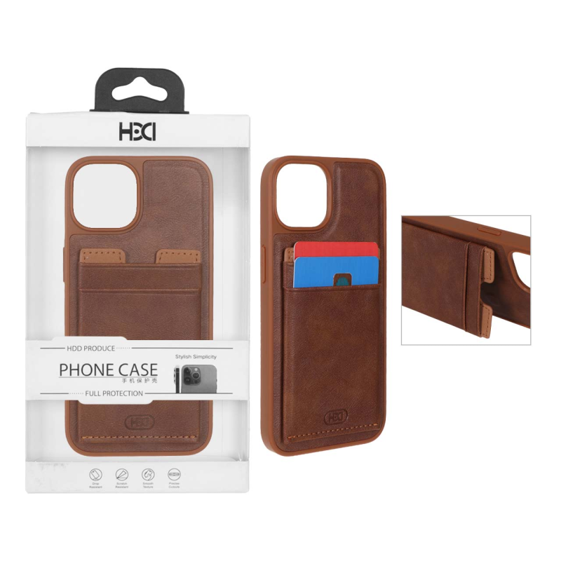 قاب اورجینال HDD چرمی جاکارتی مگنتی استندشو Apple iPhone 13 / iPhone 14 - صحرایی کد 1 (پک دار)