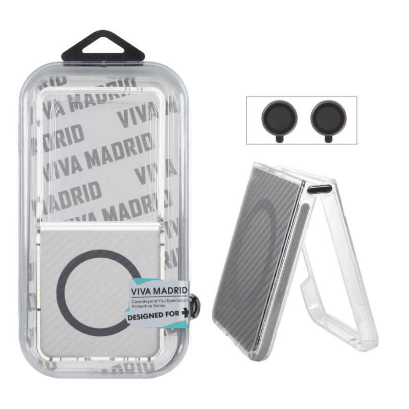 قاب اورجینال Viva Madrid پشت کربن MagSafe با ست محافظ لنز رینگی Samsung Galaxy Z Flip 7 - خاکستری (پک دار)