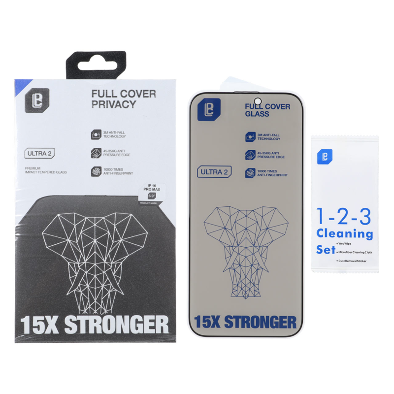 محافظ صفحه نمایش شیشه ای Full Cover Privacy Lanbi - 15X Stronger مدل Apple iPhone 16 Pro Max (پک دار)